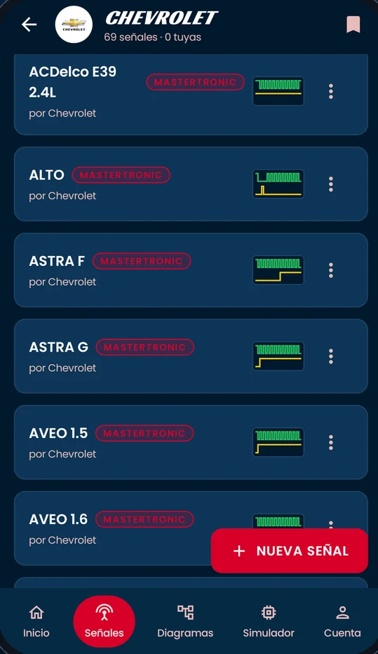 Señales de Chevrolet en la app