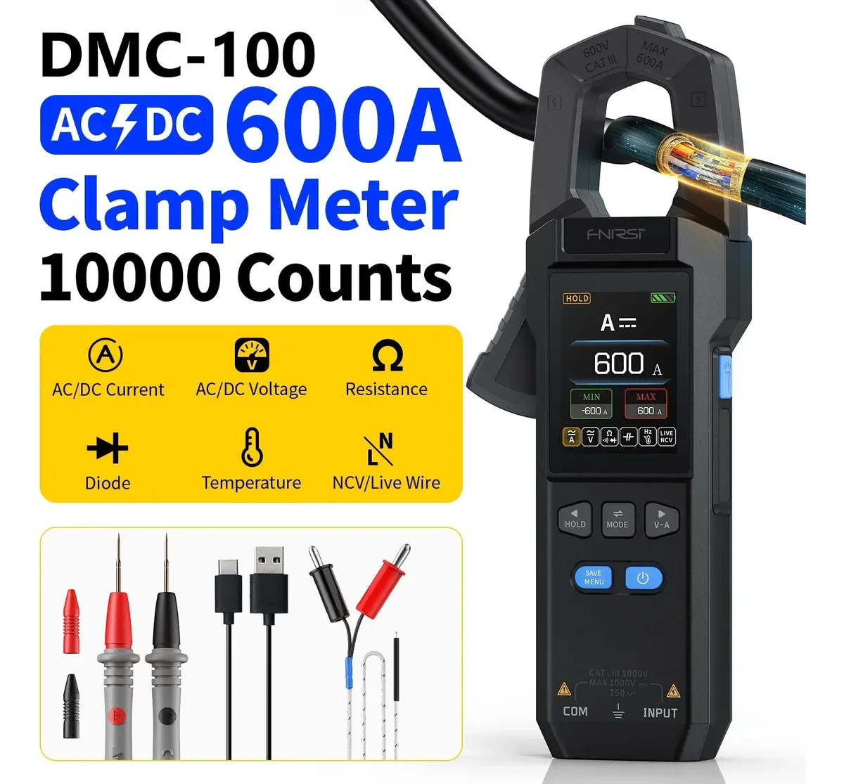 FNIRSI DMC-100 – Pinza Amperimétrica Inteligente True RMS
